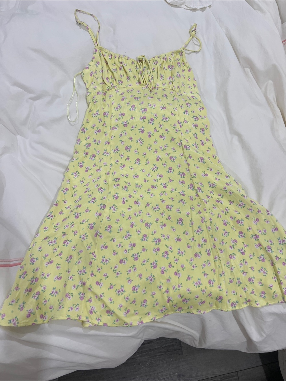 Zara Yellow Floral Tie-Shoulder Mini Dress